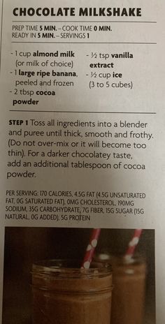 the recipe for chocolate milkshake is shown here