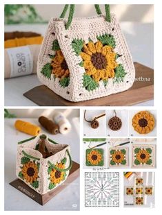 crocheted sunflower purse pattern with instructions