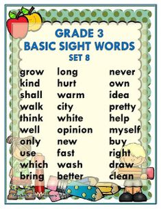 a poster with words and pictures on it that say, grade 3 basic sight words set 6