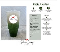 the menu for smokey mountain is shown with an image of a drink in it