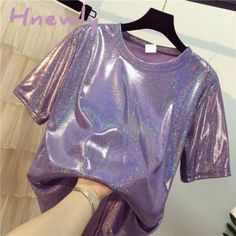 Brand Name: HnewlySleeve Style: RegularFabric Type: BroadclothOrigin: CN(Origin)Season: SummerMaterial: PolyesterMaterial: MicrofiberClothing Length: LongDecoration: NONEItem Type: TopsTops Type: TeesSleeve Length(cm): ShortPattern Type: SolidModel Number: DF-717/xGender: WOMENStyle: CasualAge: Ages 18-35 Years OldCollar: O-Neck#Trendy Summer Fits##Spring Outfits 2022 Trends##Edgy Style# Trendy Shiny Summer Tops, Trendy T-shirt For Night Out In Summer, Purple Short Sleeve Party T-shirt, Trendy T-shirt For Summer Night Out, Purple Short Sleeve T-shirt For Party, Loose Aesthetic, Trendy Summer Fits, Club Aesthetic, Womens Ripped Jeans