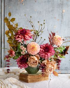 a vase filled with flowers sitting on top of a table