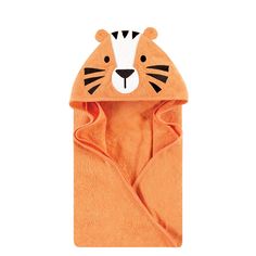 an orange tiger hooded towel on a white background