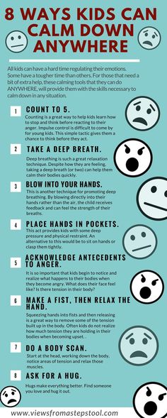 the 8 ways kids can calm down and be happy with each other info graphic by @ vertromestool com