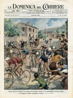 an old newspaper with people riding bicycles and other things on the front page in french