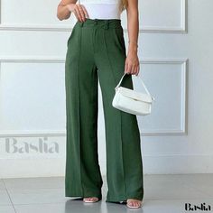 South American Style Loose-Fit Pleated Wide-Leg Casual Pants with Elastic Waistband High Waisted Wide Leg Pants, Womens Wide Leg Pants, Casual Wide Leg Pants, High Waisted Flares, Pantalon Large, Type Of Pants, Women Pants Casual, High Waisted Trousers, Color Khaki