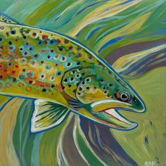 a painting of a rainbow colored fish in the water with bubbles on it's body