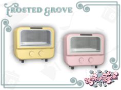 two toaster ovens sitting side by side with the words frosted grove above them