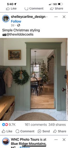 the inside of a house is decorated for christmas