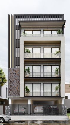 an apartment building with balconies and plants on the balconys is shown in this rendering