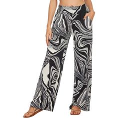 Refresh your attraction with these Women's Palazzo Pants Wide Leg Lounge Pants. These are perfect for everyday wear and the printed pattern of these pants makes them more alluring and enticing as well. These wide-leg style pants are super-comfy and provide you relaxation for the whole day. These pants are available in many different styles, so choose your favorite one. Specifications: Material: 95% Polyester, 5% Spandex Fit Type: Regular Pattern Type: Print Rise Style; High Rise Leg Style: Wide Trendy Non-stretch Pants For Vacation, Spring Abstract Print Wide Leg Bottoms, Trendy Stretch Wide Leg Pants For Beach, Trendy Stretch Wide Leg Pants For Vacation, Chic Abstract Print Pants For Spring, Versatile High-waist Vacation Pants, Casual Wide Leg Pants With Abstract Print, High Waist Pants For Vacation, Casual Wide Leg Printed Pants