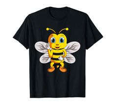 a black t - shirt with a cartoon bee on it