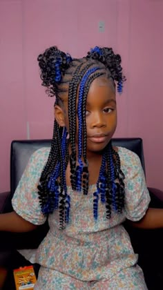 Slayby Barbie | 😍 pretttyyyyyyy #kidshairstyle#braidsforgirls#peekaboobraids#kidsbraidsstyles#ponytailbraids | Instagram Kids Hairstyles Twists, Cute Kid Hairstyles Braided, Birthday Braids For Black Hair Kids, Kids Box Braids With Color, Rubberband Knotless Braids, Kids Hairstyles Black Braids, Children’s Hairstyles