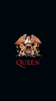 the logo for queen with two large birds on it's head and an eagle in the center