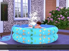 an animated image of a child in a pool with water spouting from it