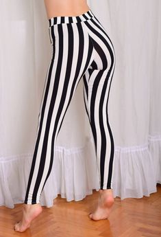 Striped Stretchy Leggings. Black and White Vertical Stripe - Etsy Summer Bottoms With Vertical Stripes And Stretch, Stretch Summer Bottoms With Vertical Stripes, Stretch Bottoms With Vertical Stripes For Summer, High Waist Stretch Cotton Leggings, Trendy Striped Long Pants, Striped Stretch Pants For Loungewear, Stretch Striped Pants For Loungewear, Trendy Stretch Cotton Leggings, Trendy Striped Pants For Loungewear