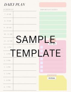 a daily planner with the text sample template