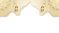 an ornate gold and white background with two lamps hanging from it's sides,