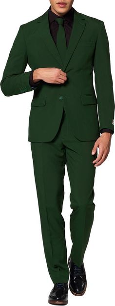 OppoSuits Glorious Green Trim Fit Suit & Tie | Nordstrom Hotel Uniforms, Hotel Uniform, Suit Tie, Timeless Outfits, Green Suit, Fitted Suit, Suit And Tie, Free Fabric, Green And Blue