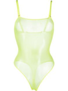 Corps à Corps thong bodysuit from MAISON CLOSE featuring fluorescent yellow, stretch-design, sheer coverage, two detachable shoulder straps, square neck and thong strap. Just a reminder that this piece must be tried on over your own garments.. Stretch Sheer Polyamide Bodysuit, Sheer Stretch Polyamide Bodysuit, Second-skin Polyamide Bodysuit For Night Out, Sheer Nylon Bodysuit For Party, Sheer Nylon Party Bodysuit, Second-skin Polyamide Bodysuit For Party, Party Bodysuit With Adjustable Straps In Nylon, Sheer Second-skin Nylon Bodysuit, Green Fitted Bodysuit With Adjustable Straps