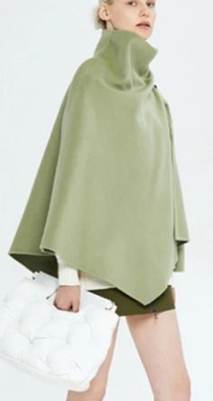 Wool Winter Women Cloak Winter Women Wool Coat Jacket Classic Solid Color Wool Coat, Green Cape Outerwear For Fall, Green Fall Cape Outerwear, Green Cape For Fall, Green Winter Cape Outerwear, Winter Long Sleeve Solid Color Cape, Solid Cashmere Long Coat, Green Long Sleeve Winter Cape, Solid Color Long Cashmere Coat