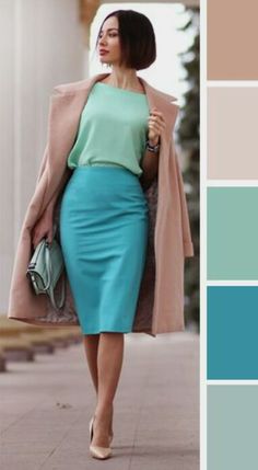 Cyan Outfit Womens Fashion, Outfits Con Zapatos Nude, Turquoise Skirt Outfit, Turquoise Outfits For Women, Mint Dress Outfit, Aqua Blue Outfit, Turquoise Outfit Ideas, Turquoise Shoes Outfit, Turquoise Outfit