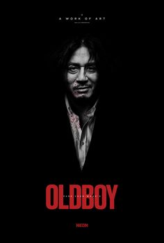 the movie poster for oldboy with a man's face in red and black