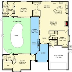 the floor plan for this house shows the pool and hot tub, as well as the garage