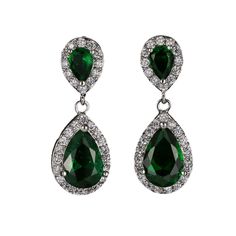 Green Crystal Rhinestone Silver Teardrop Dangle Earrings Item: Pierced Earrings Vendor: Unbranded Earring Dimensions: 1.18" x .47" (Inches) Color: Green, Silver, White Metal: Alloy, Lead & Nickle Free Material: Crystal Rhinestones Theme: Evening, Prom, Bridal All Measurements Are Approximate. Sold As One Pair Of Earrings Bridal Dangle Earrings, Emerald Earrings Drop, Teardrop Dangle Earrings, Cz Necklace, Emerald Color, Emerald Earrings, Wedding Outfits, Green Earrings, Gold Drop Earrings