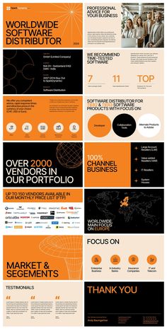 an orange and black brochure is shown in this graphic style, with many different colors