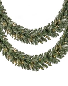 two garlands with lights hanging from the top and bottom of each strand on a white background