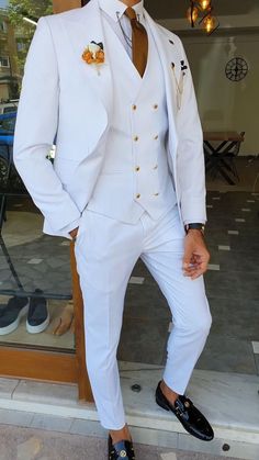 Mens White Suit, Suit For Men Wedding, Wedding Suits For Men, Slim Fit Suit Men, Dress Suits For Men, White Suit