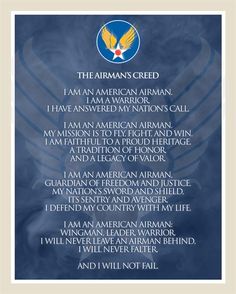 the airman's prayer poster with an eagle and two words above it that read, i am an american airman