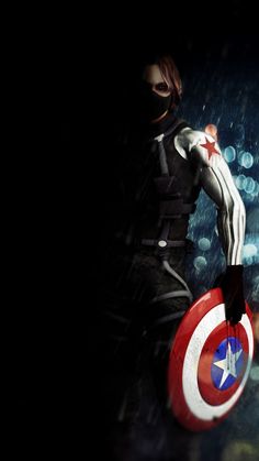 captain america the winter soldier is standing in the rain with his arms out and hands on his hips