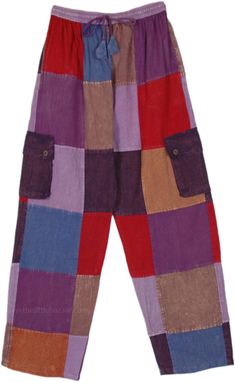 A merge of purple, red, brown, and blue, these are the patchwork boho lounge pants for the season. They are loose, comfortable, and bohemian style with an array of patchwork that looks unique, bright, and inviting. #tlb #SplitSkirtsPants #Patchwork #Pocket #bohemianfashion #Handmade #Unisex #GypsyPants Casual Purple Patchwork Bottoms, Purple Cotton Patchwork Bottoms, Purple Patchwork Cotton Bottoms, Purple Cotton Hippie Bottoms, Bohemian Purple Bottoms With Pockets, Bridesmaids Outfits, Patchwork Trousers, Boho Lounge, Boho Patchwork