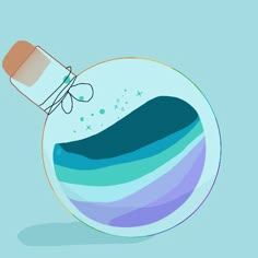 an illustration of a bottle with liquid coming out of it's top, on a blue background