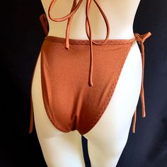 "Gorgeous copper brown swimsuit set featuring a high leg and high waist bikini! This swimsuit will accentuate your legs and hips while providing tummy coverage. Mannequin is a size small and A/B cup for reference. Bra top is lined but not padded for comfort. Bottoms are lined and can be made as a thong, tanga or full coverage. Sizing- PLEASE DOUBLE CHECK YOUR SIZE BELOW BEFORE PLACING AN ORDER. If you send me your measurements (waist, hip and cup size) that would ensure a proper fit. If you need Brown Swimsuit, Copper Brown, B Cup, Kew Gardens, Swimsuit Set, Bra Top, High Leg, Cup Size, High Cut