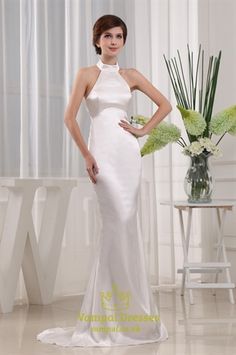 Ivory Mermaid Prom Dress, High Neck Halter Evening Gown, Elegant Dress Satin Halter Wedding Dress, Wedding Dress Fitted, Celebrity Prom Dresses, Halter Wedding, High Neck Prom Dress, Prom Dress 2013, Halter Wedding Dress, White Mermaid, Mermaid Evening Gown