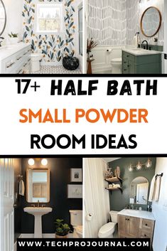 bathroom with text overlay that reads 17 + half bath small powder room ideas