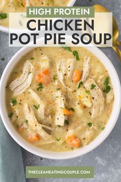 two bowls filled with chicken pot pie soup