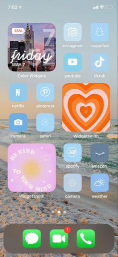 an iphone screen showing the icons for different things on it, including a beach and cityscape