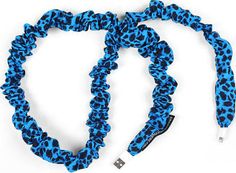 two blue and black leopard print lanyards on a white background, one has a usb cable attached to it