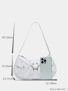 BagForLove - Sleek Buckle-Adorned Baguette Bag: The Epitome of Minimalism Product Description Color White Details Grommet Eyelet Magnetic Yes Bag Size Medium Type Hobo Bag Strap Type Adjustable Pattern Type Plain Closure Type Flap Style Fashionable Composition 100% Polyester Material PU Leather Size Chart INCH CM Bag Length Bag Width Bag Height Handle Height 10.6 inch 2.4 inch 5.9 inch 9.8 inch Bag Length Bag Width Bag Height Handle Height 27 cm 6 cm 15 cm 25 cm Details Pictures Similar Products Trendy Solid Baguette Shoulder Bag, Trendy Solid Color Baguette Shoulder Bag, Trendy Handheld Baguette Bag For Errands, Trendy Pouch-shaped Baguette Bag For Errands, Trendy Daily Use Baguette Bag With Single Handle, Trendy Solid Color Baguette Bag For Evening, Daily Use Baguette Bag With Single Handle, Chic Handheld Baguette Bag, Trendy Pouch Baguette Bag For Everyday