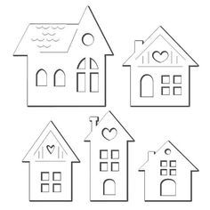 four houses with hearts drawn on them