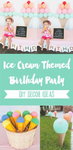 ice cream themed birthday party with balloons and decorations