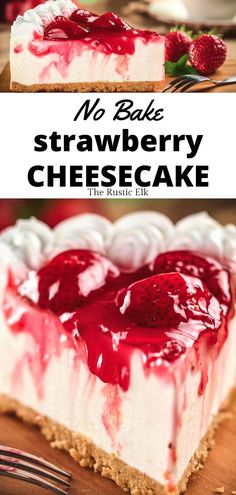 no bake strawberry cheesecake on a cutting board