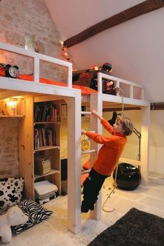 25 Cool and Fun Loft Beds for Kids Loft Bedroom Kids, Cool Loft Beds, Mommo Design, Bed Ikea, Casa Hobbit, Murphy Bed Ikea, Attic Loft, Attic Bedroom Designs