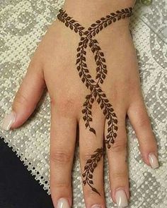 a woman's hand is decorated with hennap and leaves on the palm