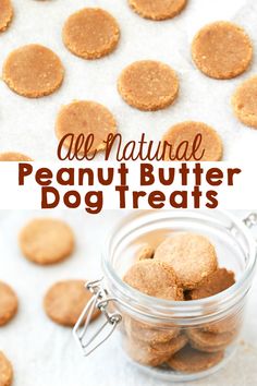 peanut butter dog treats in a jar with the words, are natural peanut butter dog treats