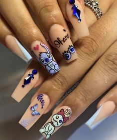 Lilo And Stitch Nails Easy, Gel Nails Disney, Lilo And Stitch Nails, Stitch Things, Pink Wedding Nails